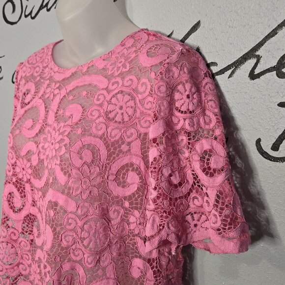 Nanette Nanette Lepore Lace Tie Back Pink Top, M - Picture 3 of 6